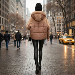 Faux Fur Trim Hooded Puffer Jacket for Women