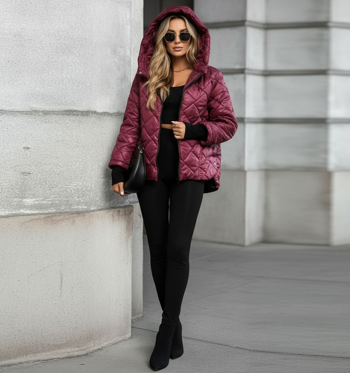 Quilted Hooded Zip-Up Puffer Jacket for Women
