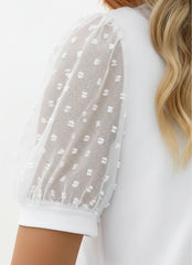 V-Neck Short Sleeve Mesh Puff Sleeve Top for Women
