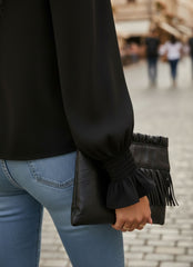 V-Neck Long Sleeve Puff Sleeve Blouse for Women