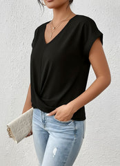 V-Neck Short Sleeve Twist Front Top for Women
