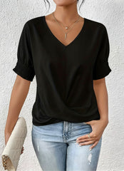 V-Neck Short Sleeve Twist Front Top for Women