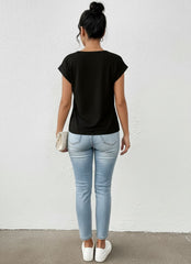 V-Neck Short Sleeve Twist Front Top for Women