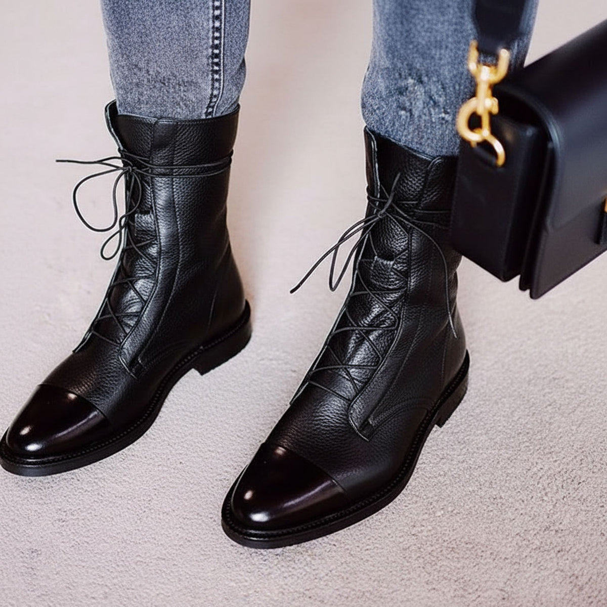 Lace-Up Leather Ankle Boot for Women