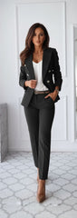 Tailored Double-Breasted Blazer & Slim Fit Trousers Suit Set for Women