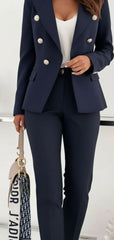 Tailored Double-Breasted Blazer & Slim Fit Trousers Suit Set for Women