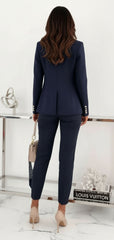 Tailored Double-Breasted Blazer & Slim Fit Trousers Suit Set for Women