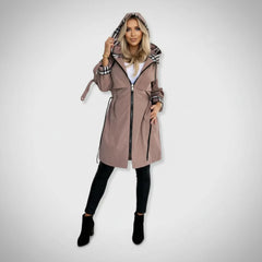 Hooded Zip-Up Belted Longline Raincoat for Women
