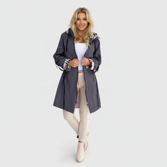 Hooded Zip-Up Belted Longline Raincoat for Women