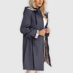 Hooded Zip-Up Belted Longline Raincoat for Women