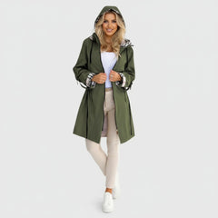 Hooded Zip-Up Belted Longline Raincoat for Women