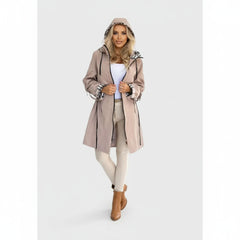 Hooded Zip-Up Belted Longline Raincoat for Women