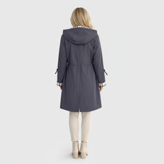 Hooded Zip-Up Belted Longline Raincoat for Women