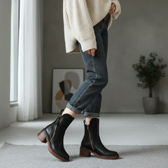 Block Heel Zip-Up Ankle Boots for Women