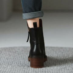 Block Heel Zip-Up Ankle Boots for Women