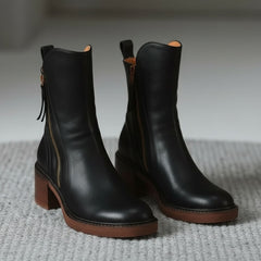 Block Heel Zip-Up Ankle Boots for Women