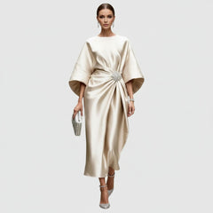 Satin Batwing Sleeve Embellished Midi Dress for Women