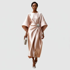 Satin Batwing Sleeve Embellished Midi Dress for Women