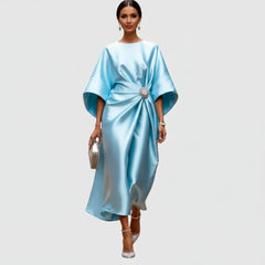 Satin Batwing Sleeve Embellished Midi Dress for Women
