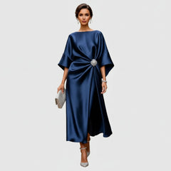 Satin Batwing Sleeve Embellished Midi Dress for Women