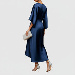 Satin Batwing Sleeve Embellished Midi Dress for Women