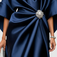 Satin Batwing Sleeve Embellished Midi Dress for Women