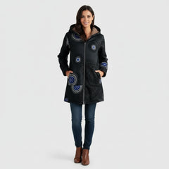 Floral Print Hooded Fleece-Lined Longline Jacket for Women