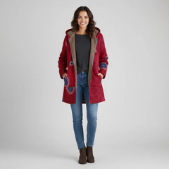 Floral Print Hooded Fleece-Lined Longline Jacket for Women