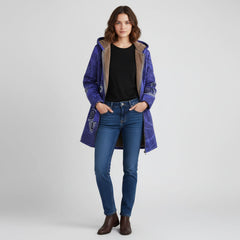 Floral Print Hooded Fleece-Lined Longline Jacket for Women