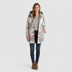Floral Print Hooded Fleece-Lined Longline Jacket for Women