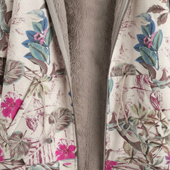 Floral Print Hooded Fleece-Lined Longline Jacket for Women