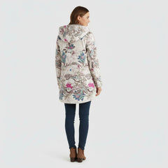 Floral Print Hooded Fleece-Lined Longline Jacket for Women