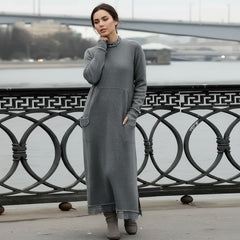 Knit Long Sleeve Maxi Dress with Side Pockets for Women