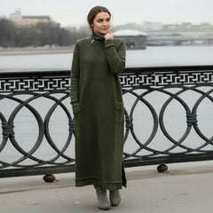 Knit Long Sleeve Maxi Dress with Side Pockets for Women