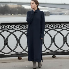 Knit Long Sleeve Maxi Dress with Side Pockets for Women