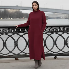 Knit Long Sleeve Maxi Dress with Side Pockets for Women