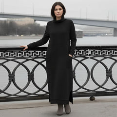 Knit Long Sleeve Maxi Dress with Side Pockets for Women