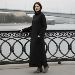 Knit Long Sleeve Maxi Dress with Side Pockets for Women