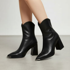 Pointed Toe Block Heel Ankle Boots for Women