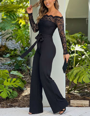 Off-Shoulder Lace Top Wide-Leg Jumpsuit for Women