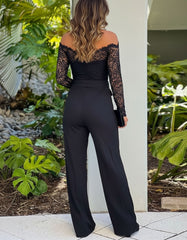 Off-Shoulder Lace Top Wide-Leg Jumpsuit for Women
