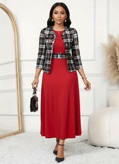 Geometric Print Midi Dress with Cropped Jacket Set for Women