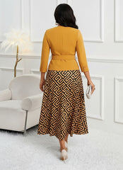 Geometric Print Midi Dress with Cropped Jacket Set for Women