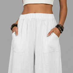 Elastic Waist Wide Leg Linen Trousers for Women