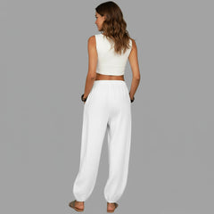 Elastic Waist Wide Leg Linen Trousers for Women