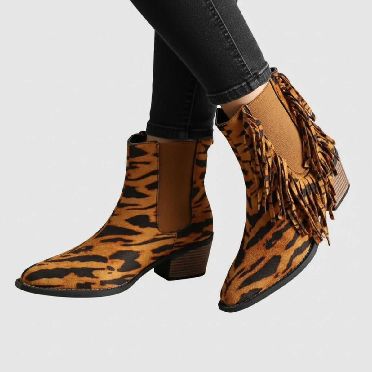 Fringe Detail Western Ankle Boots for Women