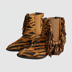 Fringe Detail Western Ankle Boots for Women