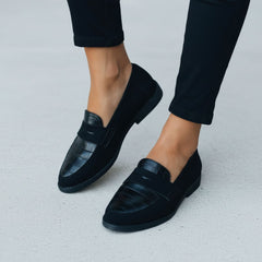 Croc Effect Slip-On Penny Loafers for Women