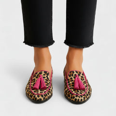 Leopard Print Tassel Trim Loafers for Women