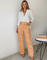 Geometric Print Shirt & Wide Leg Trousers Co-Ord Set for Women